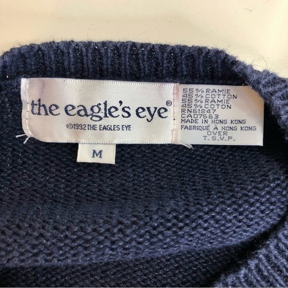 Vintage early 90s Christmas sweater intarsia embroidered navy red white scenic M - Picture 7 of 10